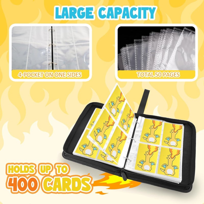 Daisiki Premium Trading Card Binder 400 Pockets Card Holder with 50 Removable Sleeves, Collection Binder Album Book with Zipper for Game Cards - Image 5